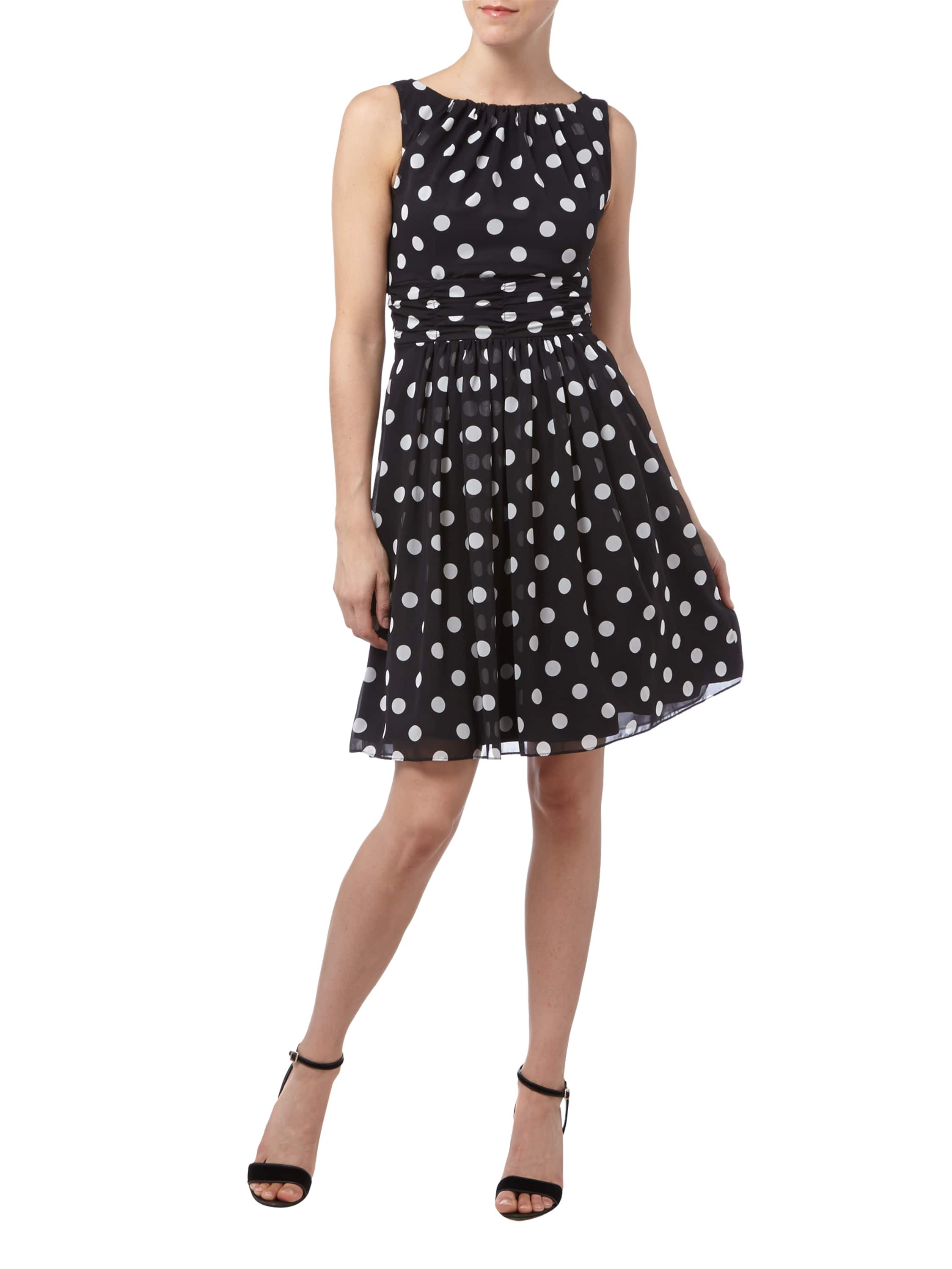 Swing Kleid Schwarz
 SWING Kleid aus Chiffon mit Polka Dots in Grau Schwarz