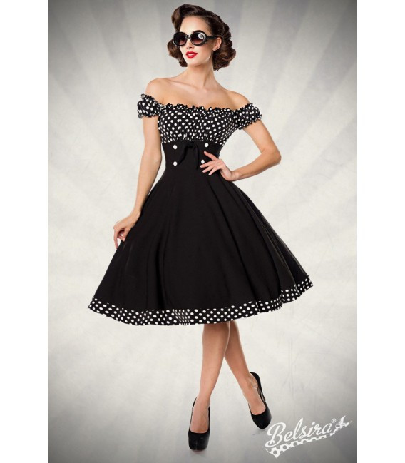 Swing Kleid Schwarz
 schulterfreies Swing Kleid schwarz weiß AT