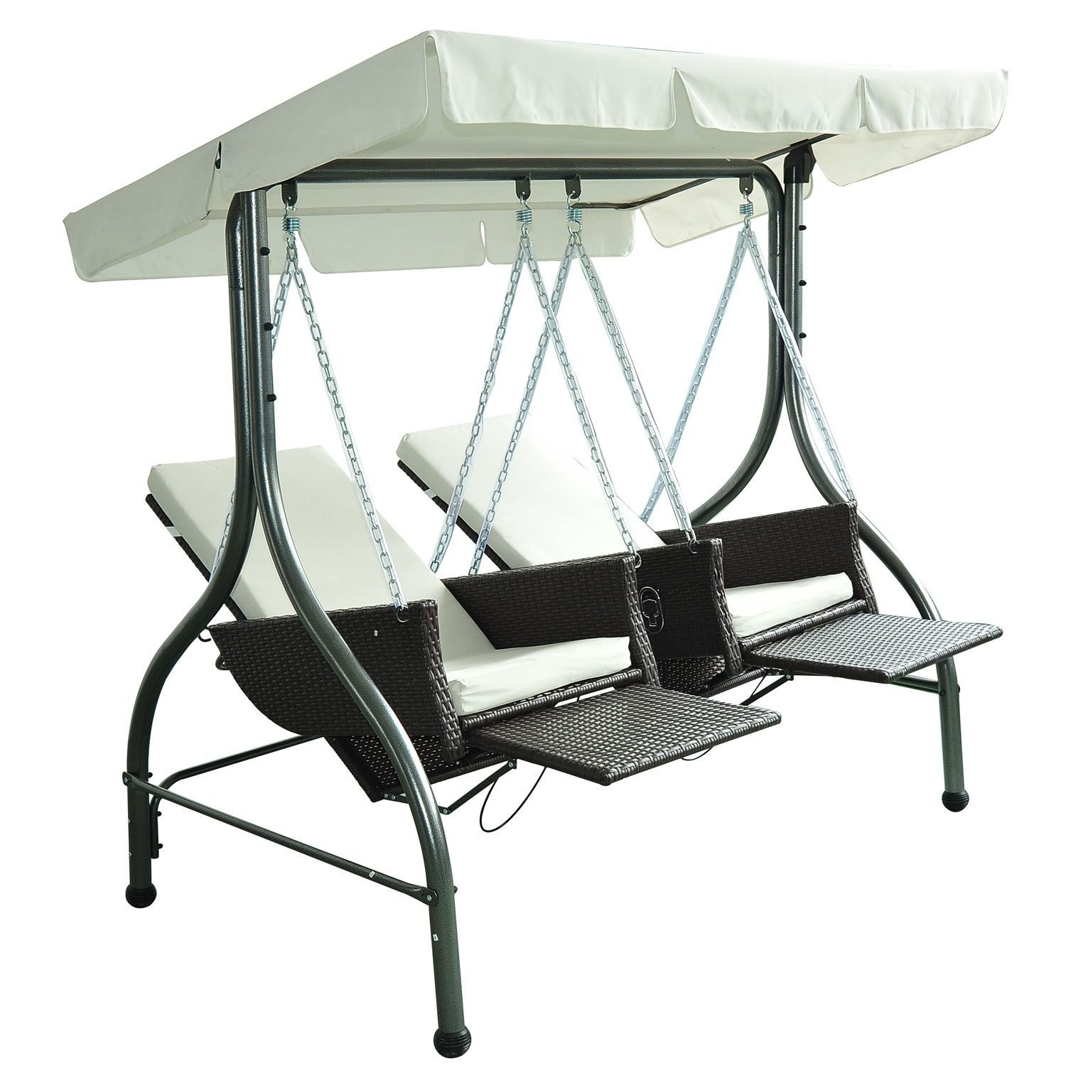 Swing Outlet
 Outsunny Rattan Double Swing Recliner Chairs with Canopy