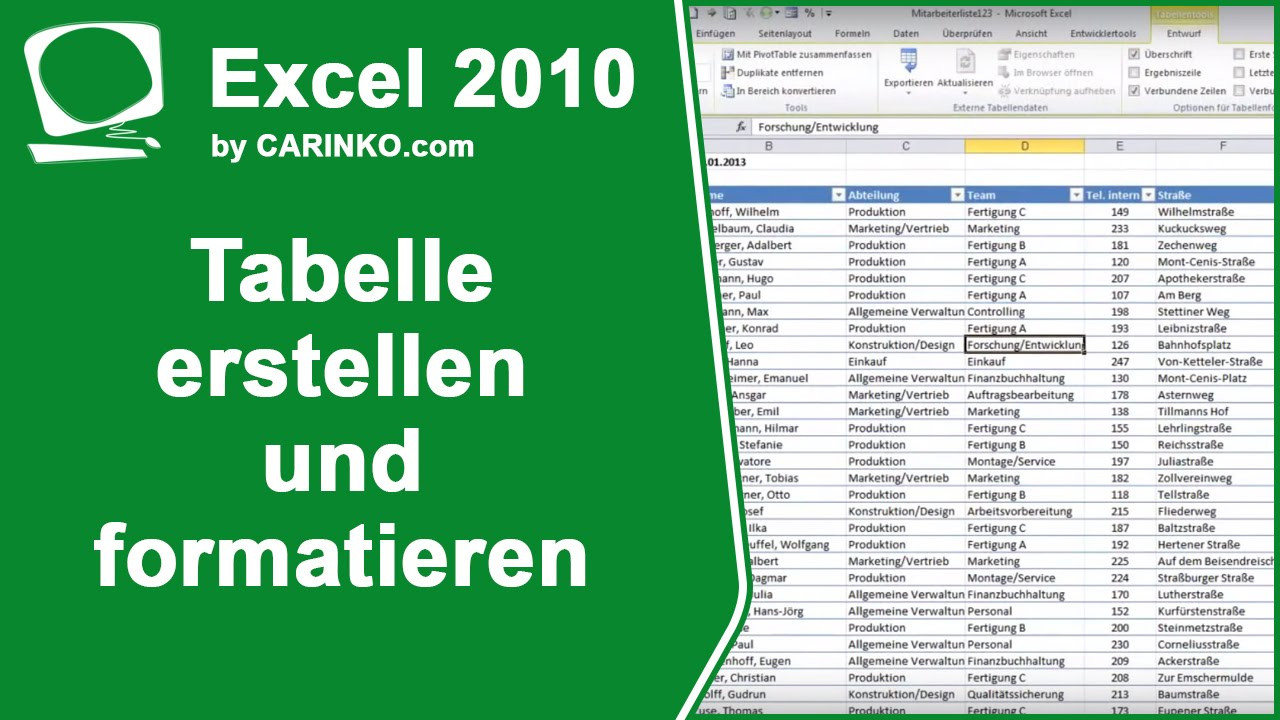 Tabelle Erstellen
 Excel Tabelle erstellen und formatieren Tutorial von