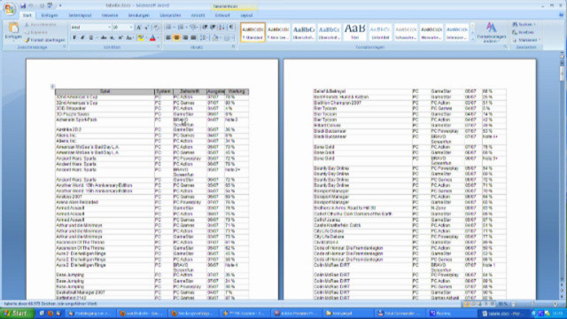 Tabellen Programm
 Video Tipp der Woche Überschriften von Word Tabellen
