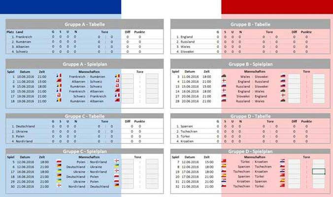 Tabellen Programm
 Excel EM Spielplan Download