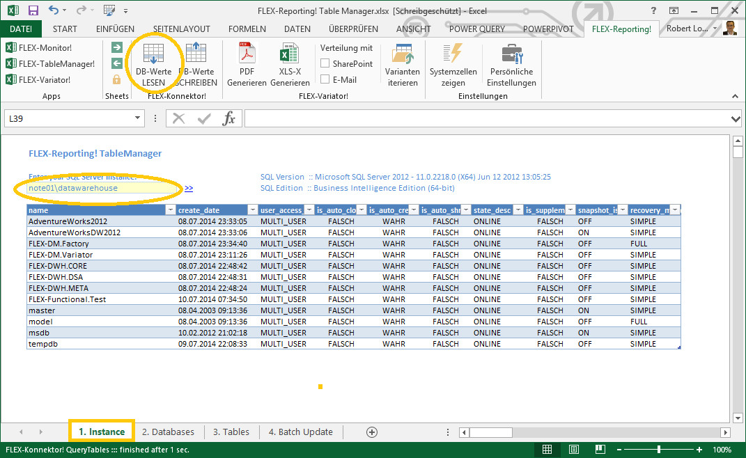 Tabellen Programm
 SQL Tabellen mit FLEX TableManager direkt in Excel