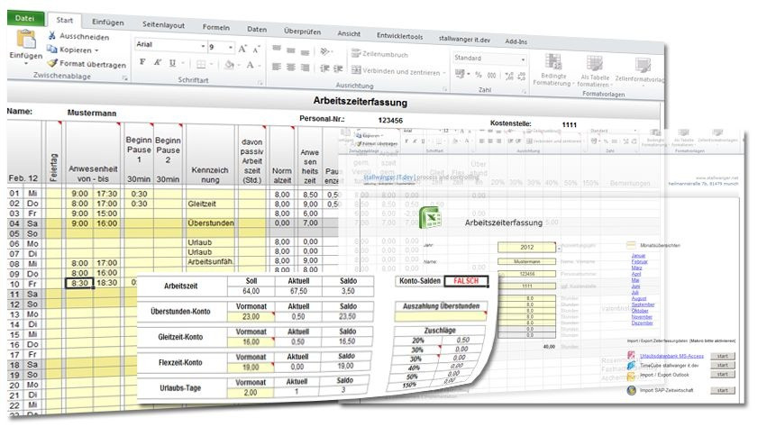 Tabellen Programm
 Zeiterfassung Excel