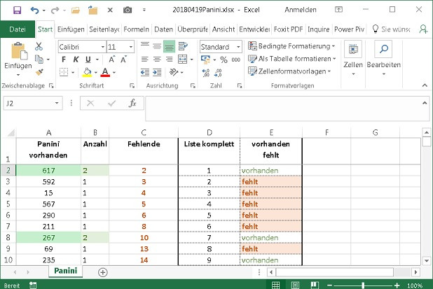 Tabellen Programm
 Fussball WM 2018 Excel für Fussballbildchen Sammler