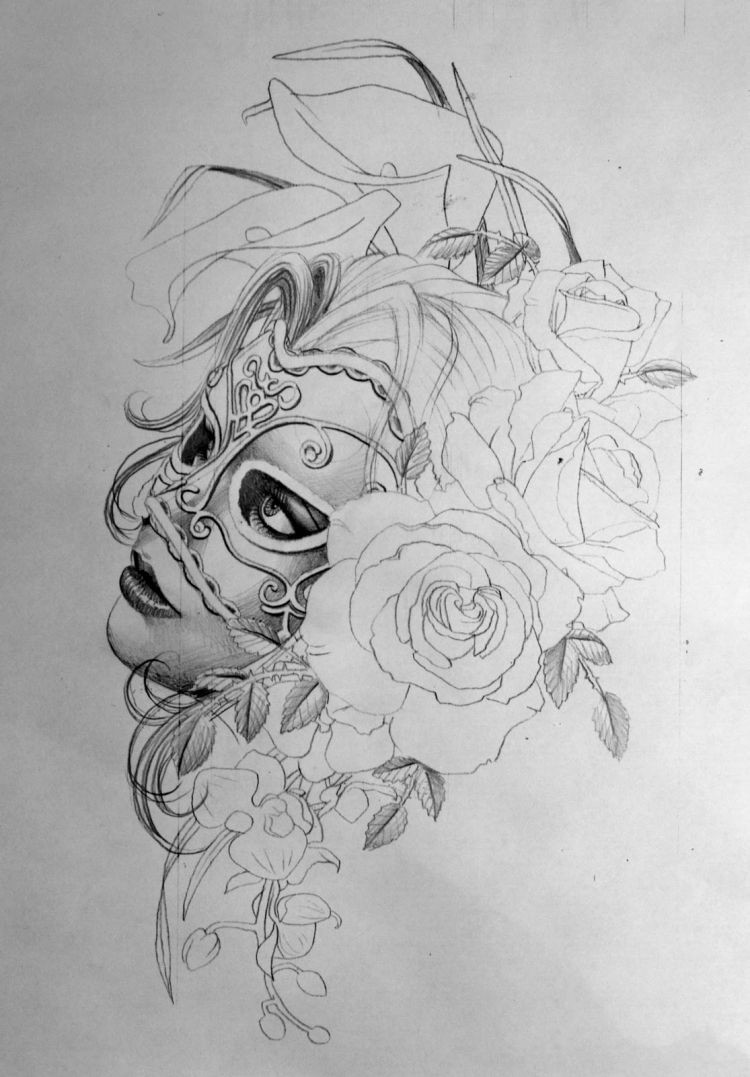 Tattoo Malvorlagen
 tattoo vorlagen frau maske haare rosen orchideen blumen