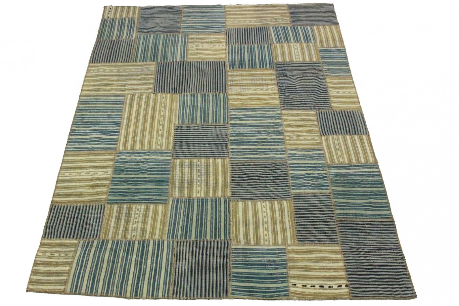 Teppich Blau
 Kelim Patchwork Teppich Blau Beige in 250x170cm 1001 2645