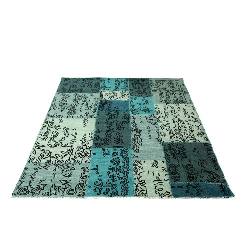 Teppich Blau Grün
 Moderner Patchwork Teppich Sanura in Grün Blau