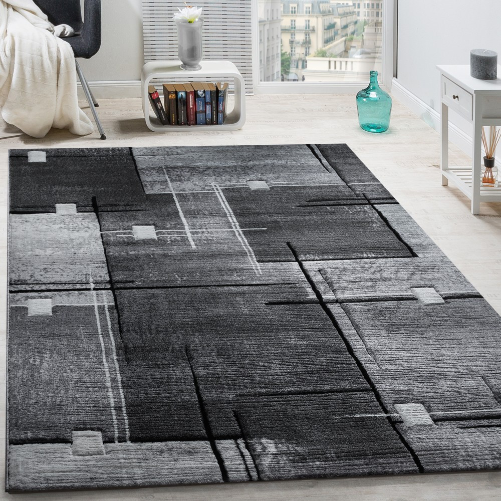 Teppich Grau
 Designer Teppich Konturenschnitt Abstrakt Karo Linien Grau