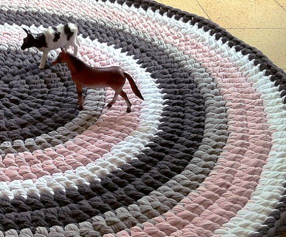Teppich Häkeln
 Crochet Rug Round Rug Pink and Gray Rug Children Rug