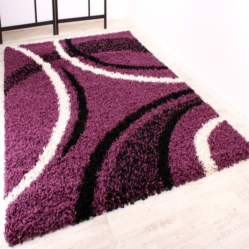 Teppich Lila
 Shaggy Teppich Hochflor Langflor Gemustert in Lila Schwarz