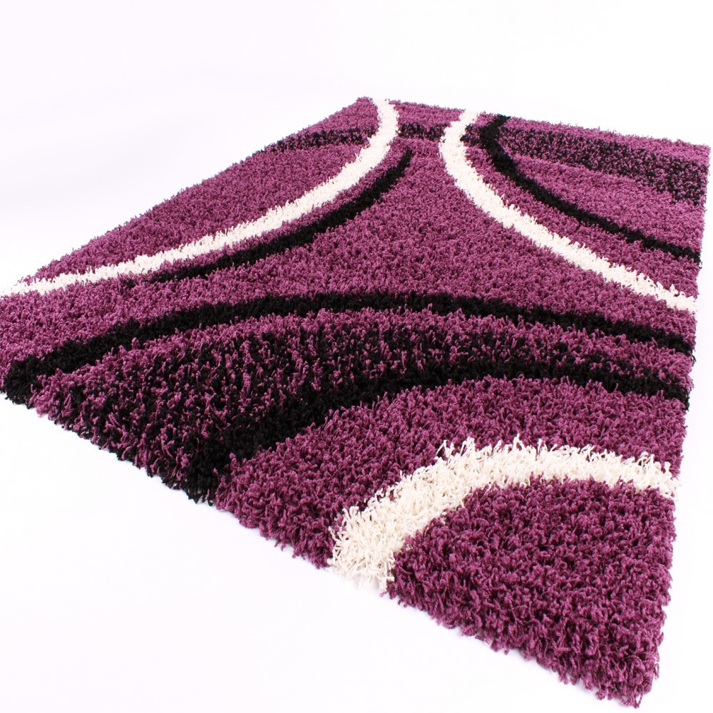 Teppich Lila
 Shaggy Teppich Hochflor Langflor Gemustert in Lila Schwarz