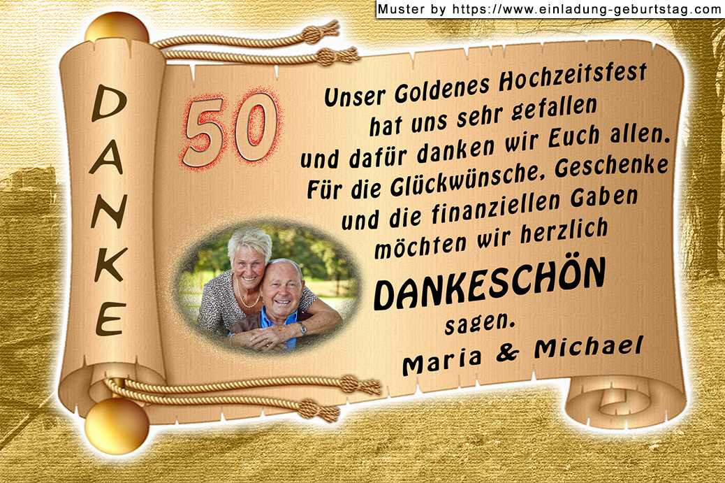 Text Goldene Hochzeit
 farbenfrohe Danksagung Goldene Hochzeit