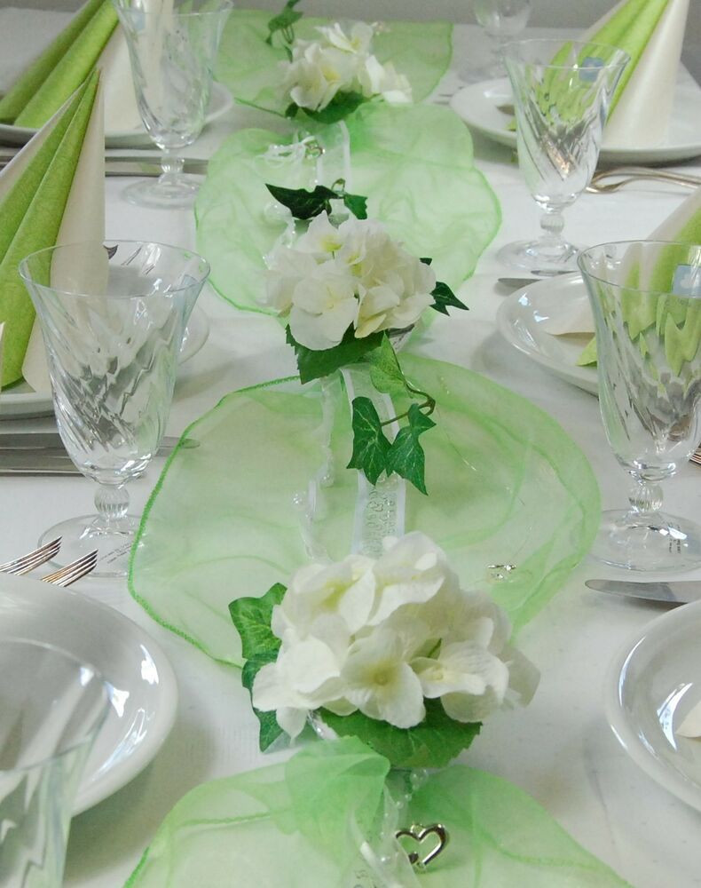 Tischdeko Hochzeit Grün
 Komplette Tischdeko in grün weiß für Hochzeit Geburtstag