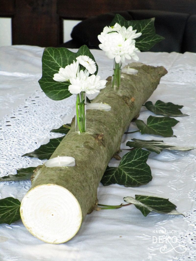Tischdeko Hochzeit Natürlich
 Natürliche Tischdeko Baumstamm mit Teelichtern