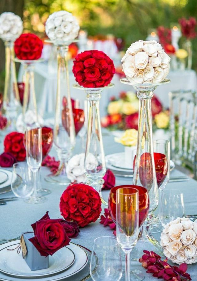 Tischdeko Hochzeit Rot Weiß
 gläser deko blumen rot weiß hochzeitdeko sommer