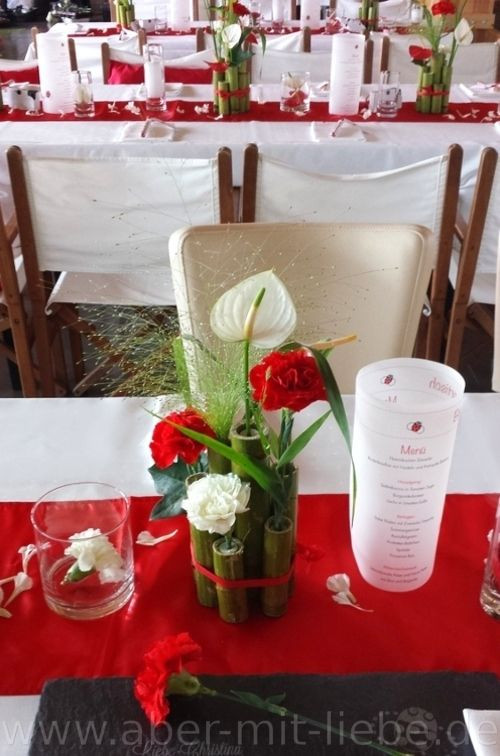 Tischschmuck Hochzeit
 Tischgesteck Tischdeko Hochzeit Hochzeit rot weiß