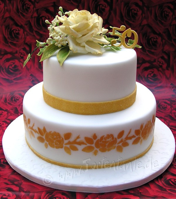 Torte Zur Goldenen Hochzeit
 Rosentorte mit goldenem Randmuster zur goldenen Hochzeit