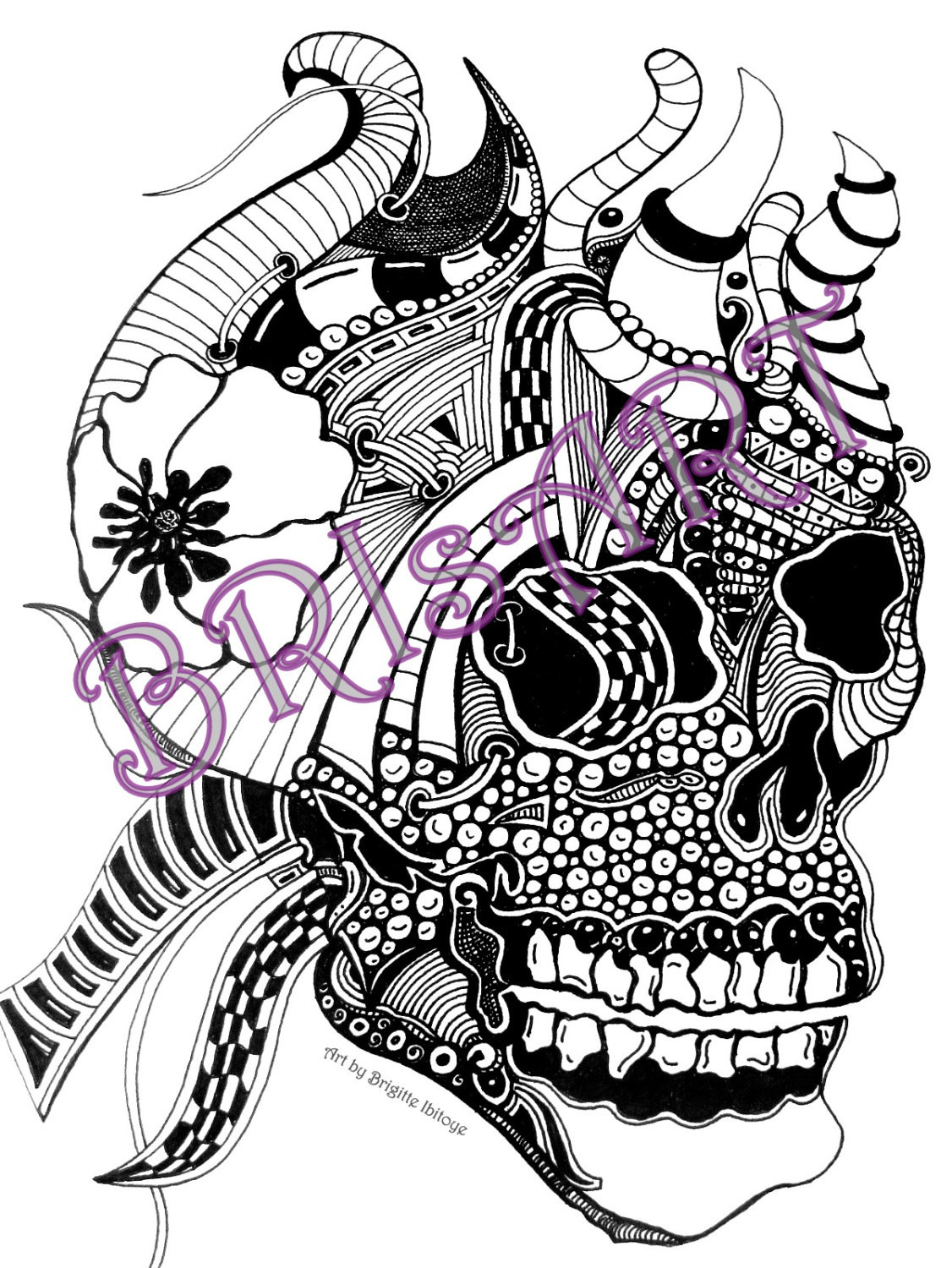 Totenkopf Ausmalbilder
 Malvorlage Zentangle ZENZIA Totenkopf 1 made by