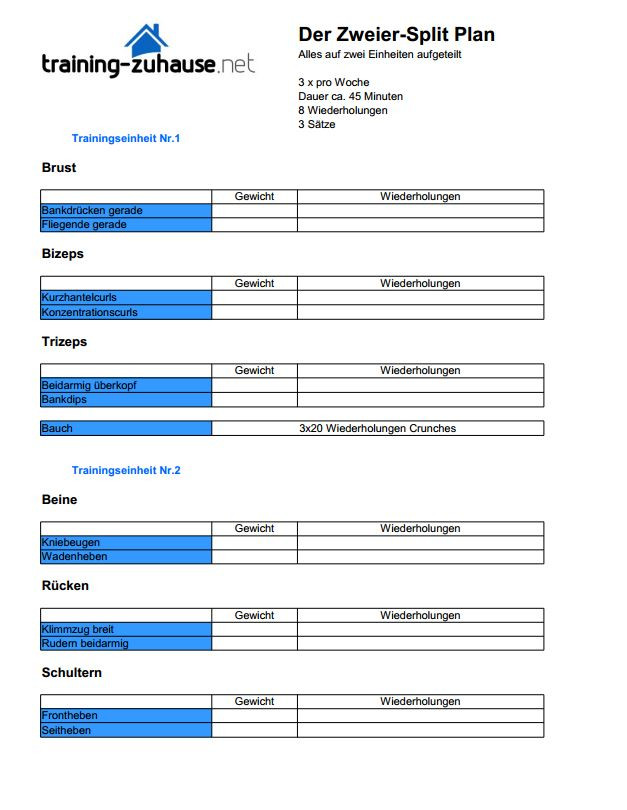 Trainingsplan Für Zuhause
 Klicke hier um den 2er Split Trainingsplan für