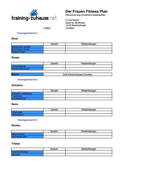 Trainingsplan Für Zuhause
 Trainingsplan fettverbrennung