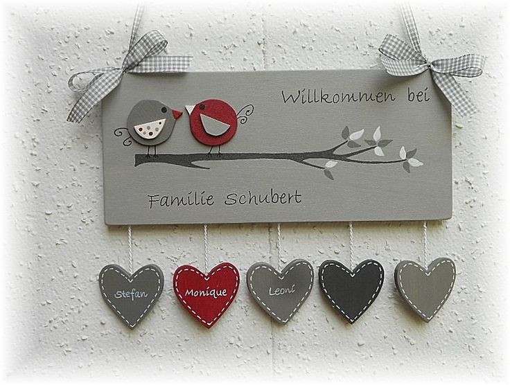 Türschild Hochzeit
 Tür & Namensschilder Türschild VÖGEL" grau rot ein