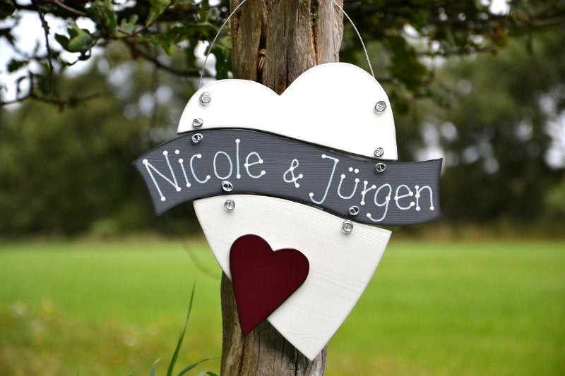 Türschild Hochzeit
 Dreiteiliges Holzherz Namensschild Türschild Hochzeit Holz