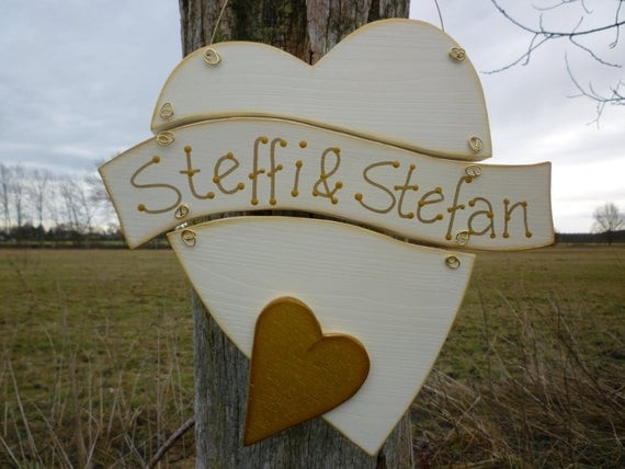 Türschild Hochzeit
 Dreiteiliges Holzherz Namensschild Türschild Hochzeit Holz