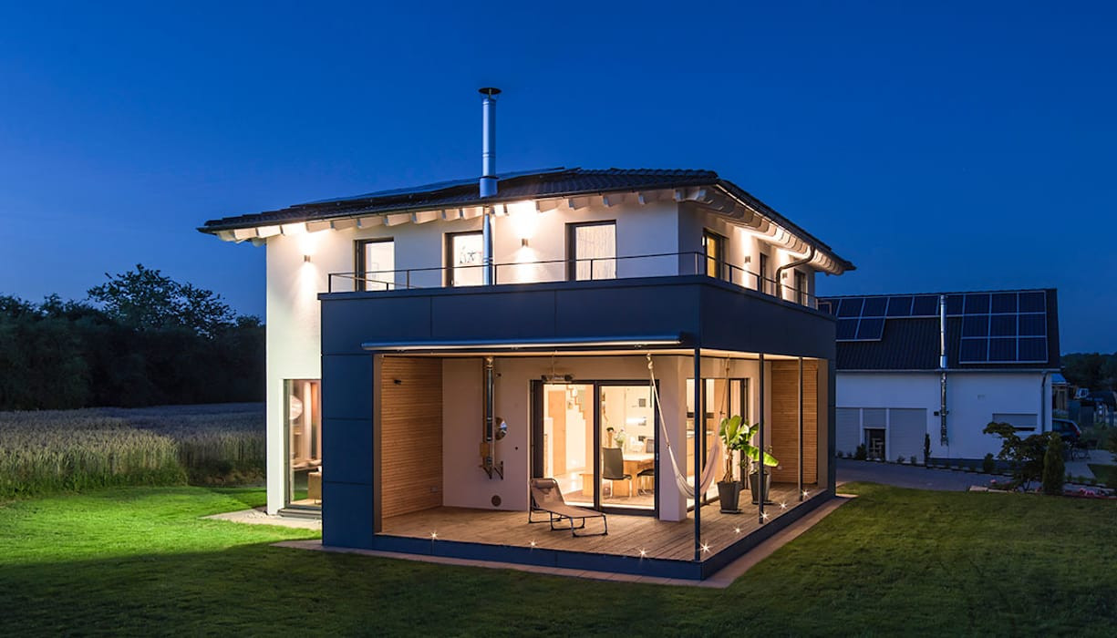 Überdachte Terrasse
 Überdachte terrasse bei nacht moderne häuser von