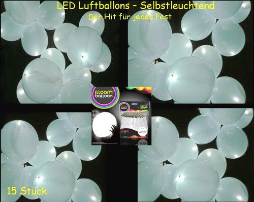 Unterhaltungsprogramm Hochzeit
 15 selbst leuchtende LED Luftballons in weiß Hochzeit