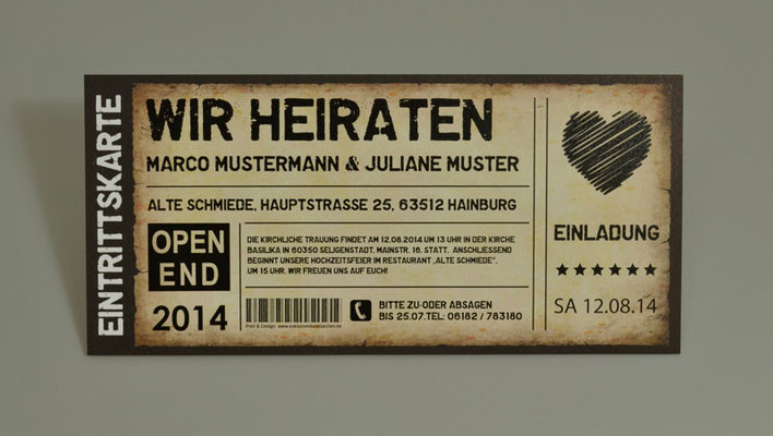 Vintage Einladungskarten Hochzeit
 Einladungskarten als Ticket Geburtstag Vintage