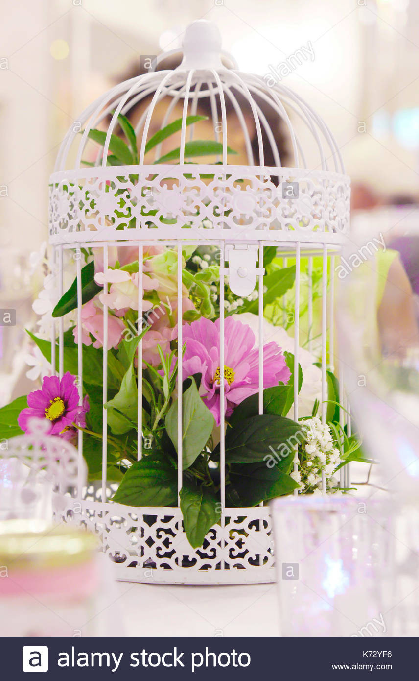 Vogelkäfig Hochzeit
 Frische Blumen in einem dekorativen Vogelkäfig auf einen