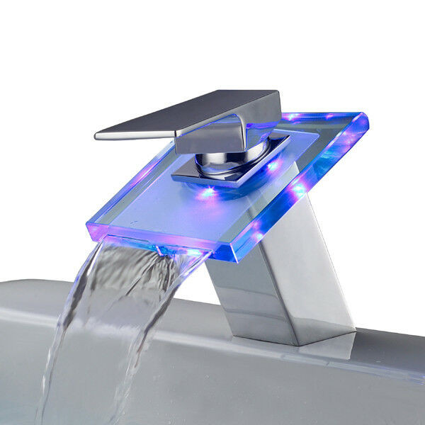Wasserfall Armatur
 Beleuchteter Glas LED Wasserhahn Badarmatur