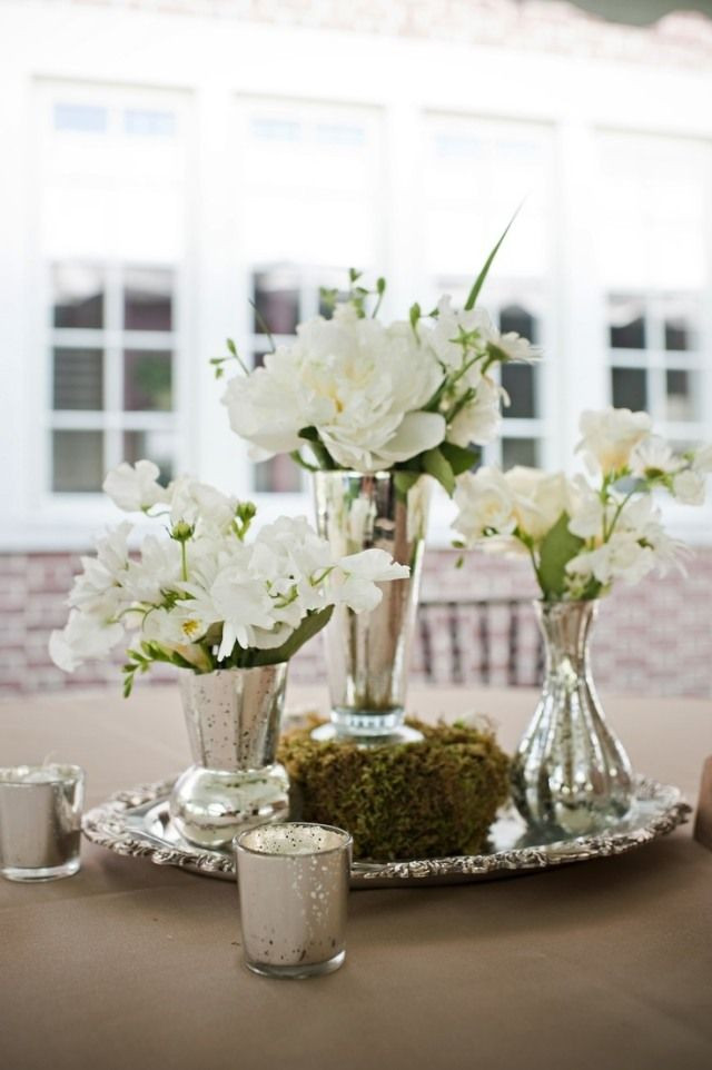 Weiße Blumen Hochzeit
 garten hochzeit frühling tischdeko weiße blumen silbernes