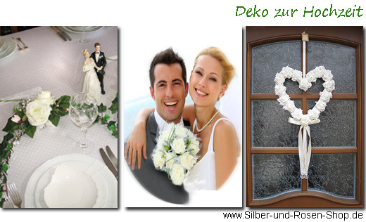 Weiße Hochzeit
 Deko weiße Hochzeit Silber und Rosen Shop