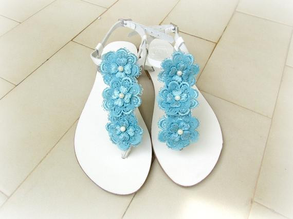 Weiße Sandalen Hochzeit
 Hochzeit Sandalen weiße Sandalen mit blauer Spitze Blumen