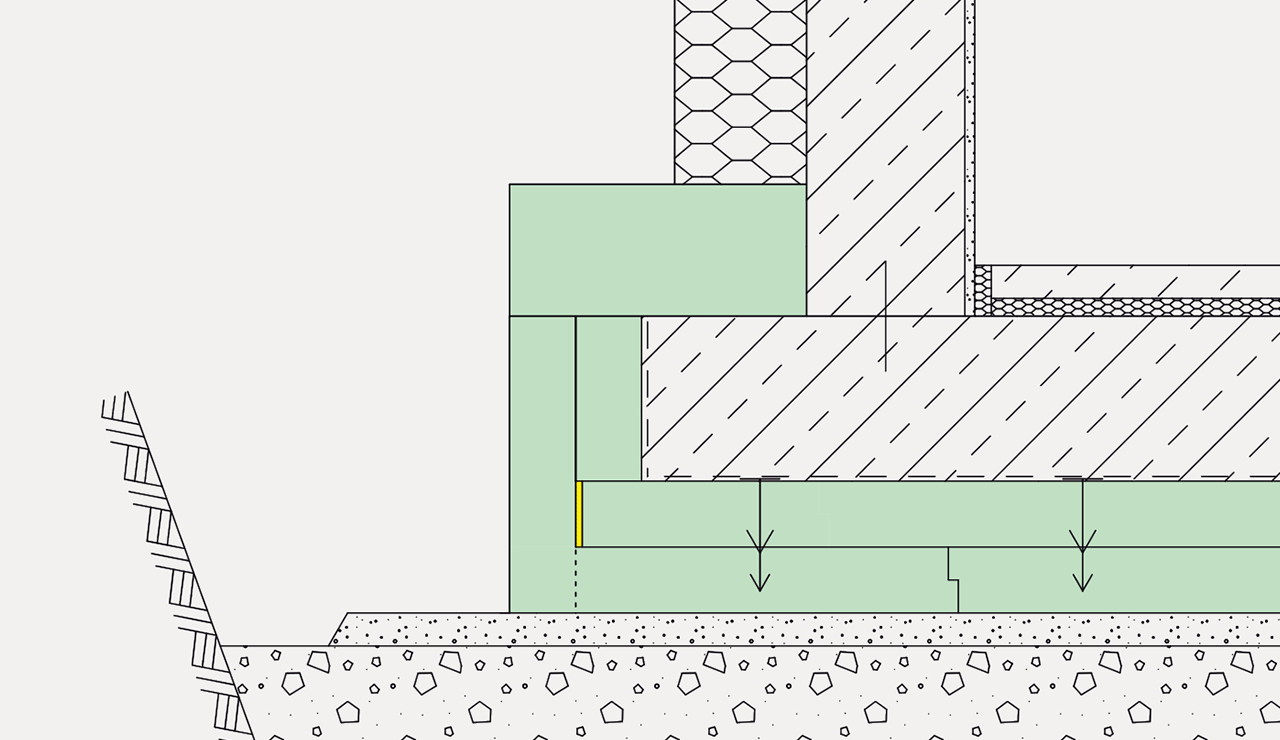 Weiße Wanne Detail
 IsoLohr Schalungssystem für Dämmung unter Bodenplatten