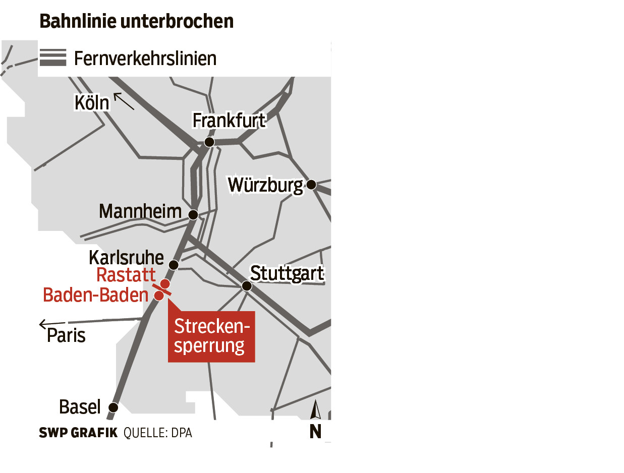 Wie Komme Ich Nach Hause
 Bahn Streckensperrung der Bahn bei Rastatt „Und wie