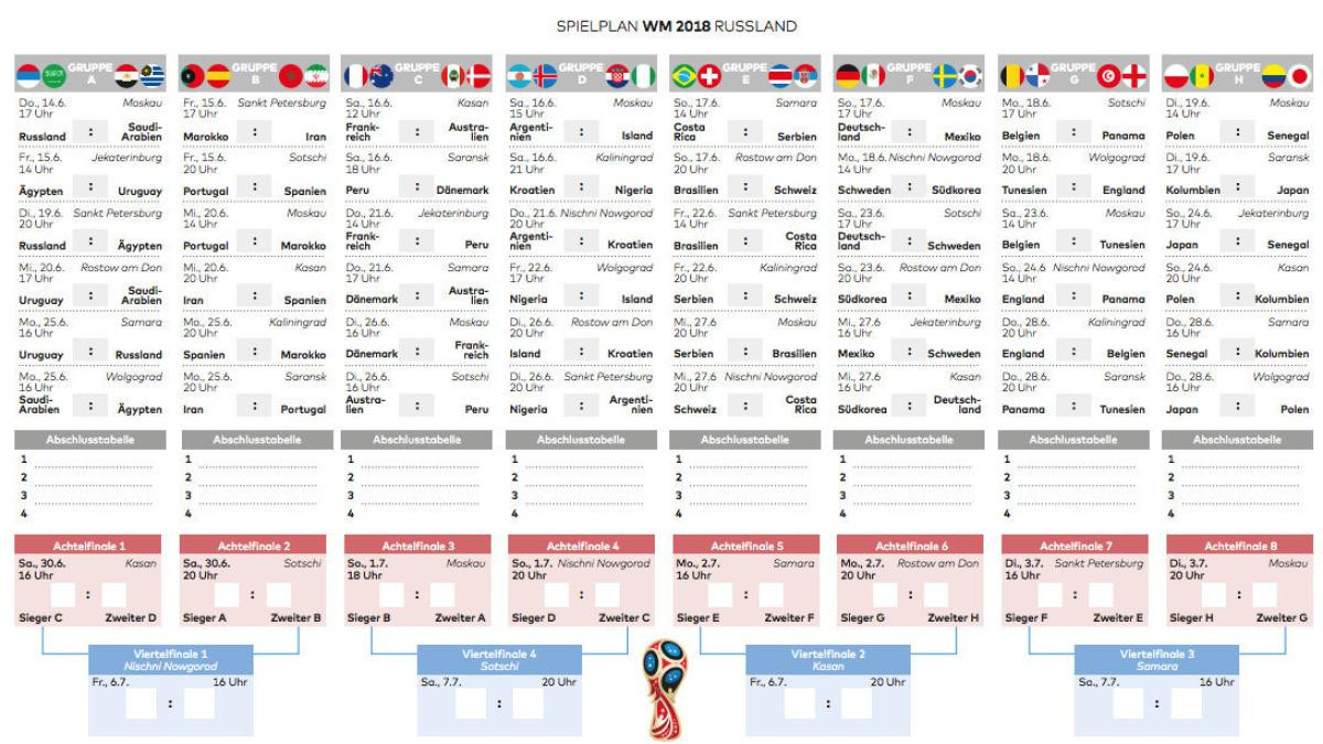 Wm Tabelle 2018
 Fußball WM 2018 Spielplan als PDF zum Download und