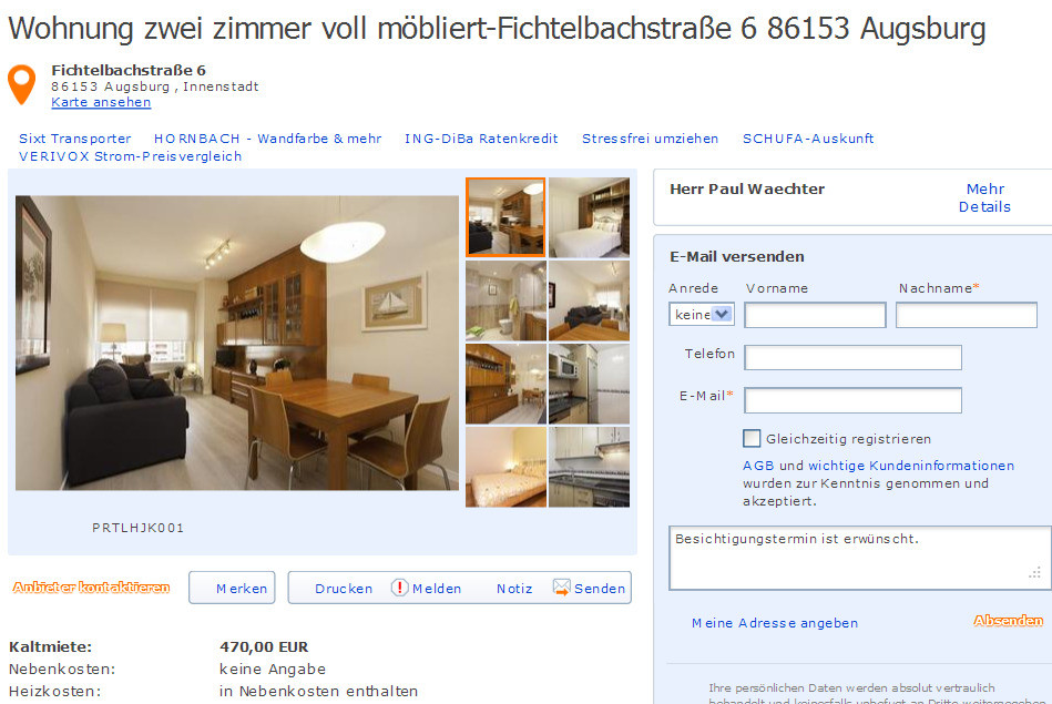 Wohnung Augsburg
 wohnungsbetrug paulwaechter hotmail