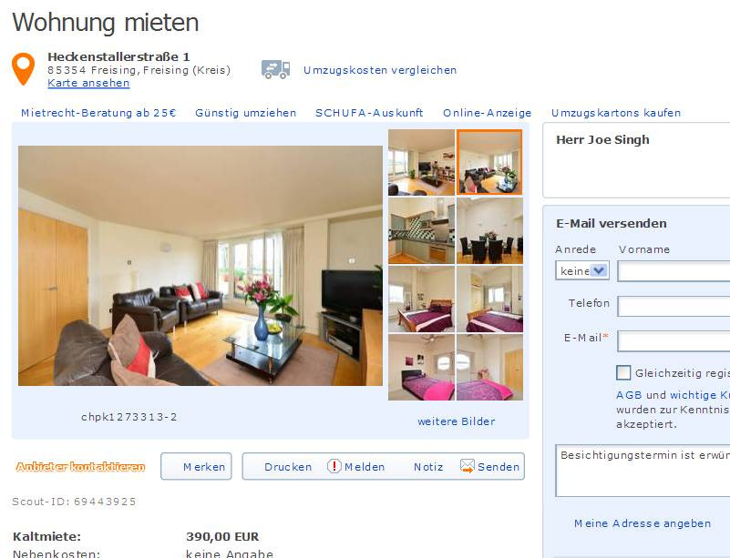 Wohnung Freising
 wohnungsbetrug joengh01 hotmail alias