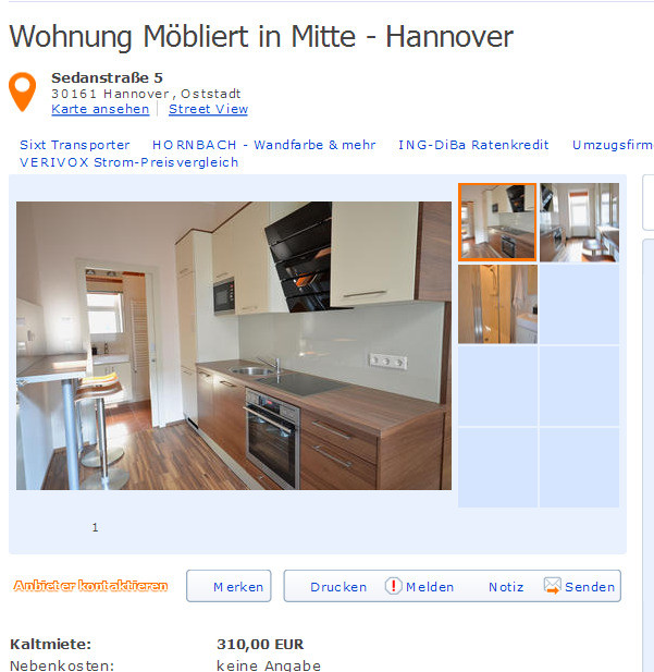 Wohnung Hannover
 Wohnung Möbliert in Mitte – Lübeck