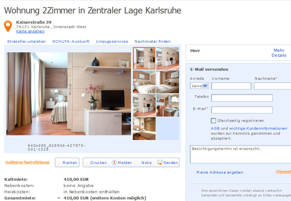 Wohnung Karlsruhe
 wohnungsbetrug denn kapa edn hotmail