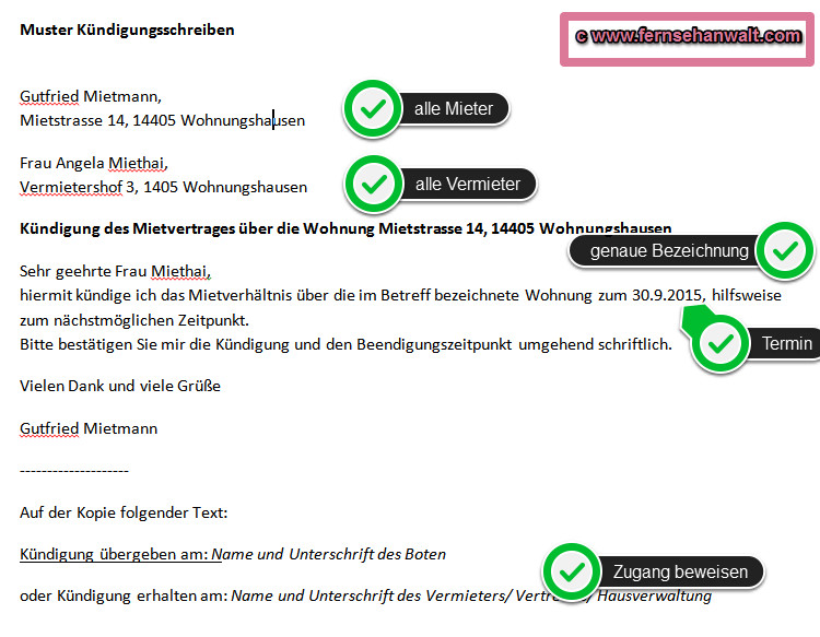 Wohnung Kündigen Muster
 Kündigung der Wohnung durch Mieter – was ist zu