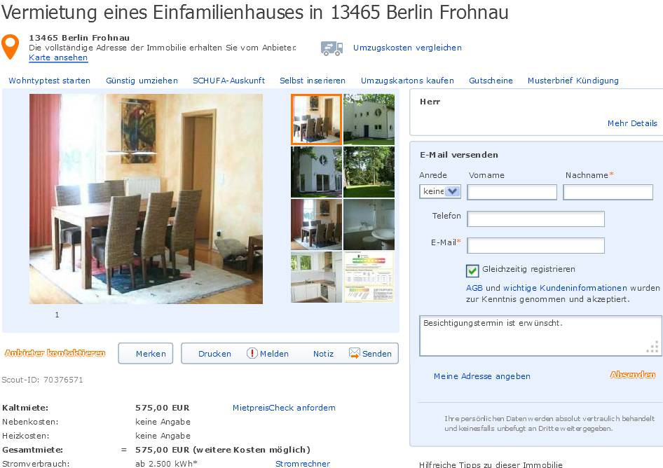 Wohnung Mieten Frohnau
 wohnungsbetrug kauerhau gmx