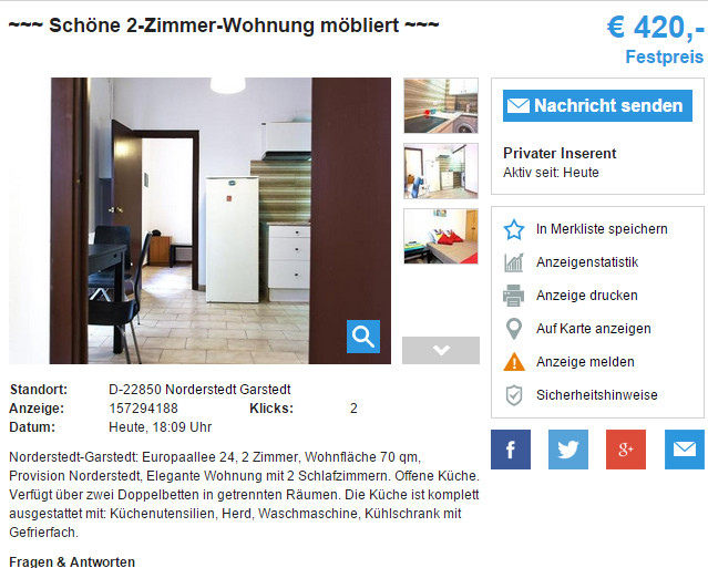 Wohnung Norderstedt
 wohnungsbetrug Schöne 2 Zimmer Wohnung