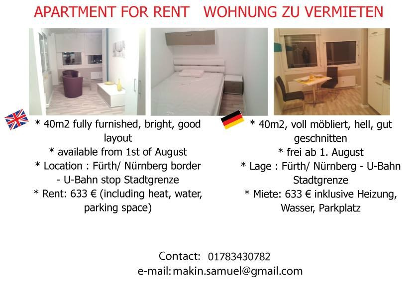 Wohnung Vermieten
 WOHNUNG ZU VERMIETEN 1 ROOM FULLY FURNISHED APARTMENT FOR