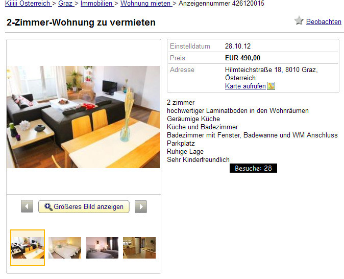 Wohnung Vermieten
 wohnungsbetrug 2 Zimmer Wohnung zu vermieten