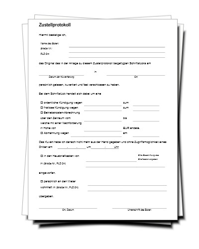 Wohnungsübergabeprotokoll Doc
 Zustellprotokoll pdf