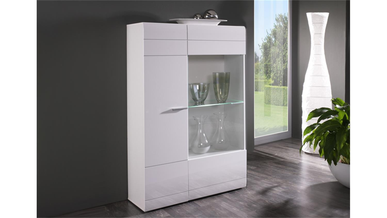 Wohnzimmer Vitrine
 Vitrine L CARERO kleine Wohnzimmer Vitrine weiß hochglanz